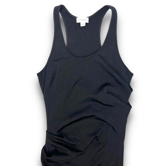 Witchery Black Bodycon Sleeveless Tank Dress Ruched Scoop Neck Racerback Medium - Picture 2 of 8